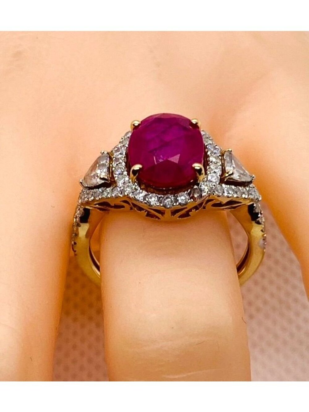 Michael Christoff Rose and White Gold Oval Ruby Diamond Ring 7